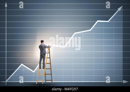 Zeichnen von Diagrammen auf Leiter stehend Geschäftsmann Stockfoto