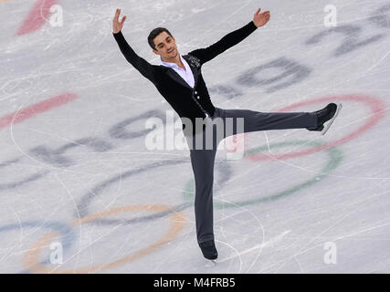 Pyeongchang, Südkorea. 16 Feb, 2018. Gangneung, Südkorea. 16 Feb, 2018. Javier Fernandez aus Spanien während der Männer skating kurzes Programm der Olympischen Winterspiele 2018 in der gangneung Ice Arena in Tainan, Südkorea, 16. Februar 2018. Credit: Peter Kneffel/dpa/Alamy leben Nachrichten Stockfoto