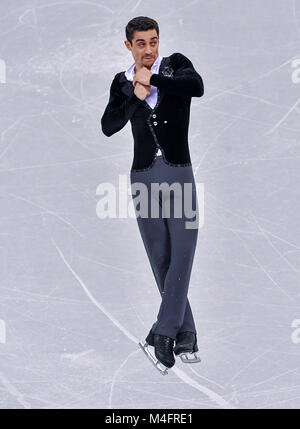 Pyeongchang, Südkorea. 16 Feb, 2018. Gangneung, Südkorea. 16 Feb, 2018. Javier Fernandez aus Spanien während der Männer skating kurzes Programm der Olympischen Winterspiele 2018 in der gangneung Ice Arena in Tainan, Südkorea, 16. Februar 2018. Credit: Peter Kneffel/dpa/Alamy leben Nachrichten Stockfoto