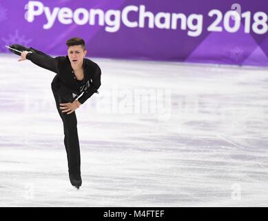 Pyeongchang, Südkorea. 16 Feb, 2018. Daniel Samohin Israel konkurriert bei einzelnen kurzen der Männer Programm Eiskunstlauf bei den Olympischen Winterspielen 2018 PyeongChang, in Tainan Ice Arena, Südkorea, Jan. 16, 2018. Credit: Wang Song/Xinhua/Alamy leben Nachrichten Stockfoto