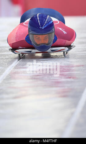 Pyeongchang, Südkorea. 16 Feb, 2018. Dom Pastoren aus dem Vereinigten Königreich in Aktion während der Männer Skelett Ereignis in der alpensia Sliding Center in Pyeongchang, Südkorea, 16. Februar 2018. Quelle: Tobias Hase/dpa/Alamy leben Nachrichten Stockfoto