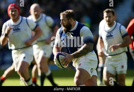 Twickenham, London, UK. 16. Februar 2018. Joe Marler von England während einer England Rugby Offenen Training bei Twickenham Stadium. Credit: Paul Harding/Alamy leben Nachrichten Stockfoto