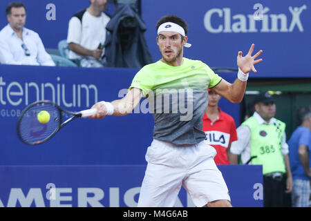 Bueos Aires, Argentinien. 16 Feb, 2018. Leonardo Mayer im Viertelfinale von Buenos Aires ATP 250 Diese Freitag auf zentralen Hof des Lawn Tennis in Buenos Aires, Argentinien. Credit: Néstor J. Beremblum/Alamy leben Nachrichten Stockfoto