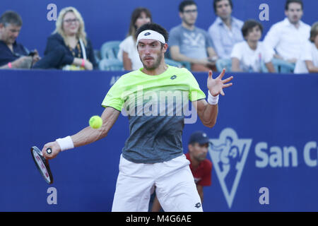 Bueos Aires, Argentinien. 16 Feb, 2018. Leonardo Mayer im Viertelfinale von Buenos Aires ATP 250 Diese Freitag auf zentralen Hof des Lawn Tennis in Buenos Aires, Argentinien. Credit: Néstor J. Beremblum/Alamy leben Nachrichten Stockfoto