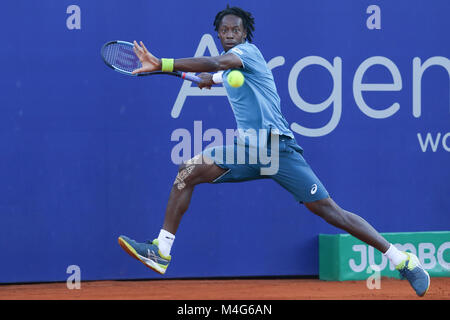 Bueos Aires, Argentinien. 16 Feb, 2018. Gael Monfils im Viertelfinale von Buenos Aires ATP 250 Diese Freitag auf zentralen Hof des Lawn Tennis in Buenos Aires, Argentinien. Credit: Néstor J. Beremblum/Alamy leben Nachrichten Stockfoto