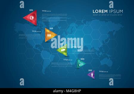 Infografik Vorlage mit bunten Dreieck crystal polygon Zeiger und Symbole, timeline Vorlage Stock Vektor