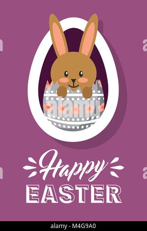 Ovaler Rahmen mit Hase im Ei frohe Ostern Stock Vektor