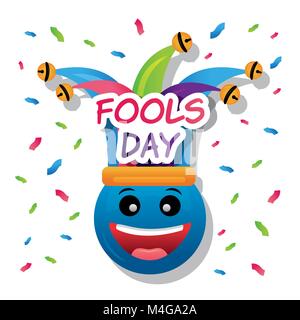 Blau emoticon Smile hat jester Konfetti Fools Day Stock Vektor