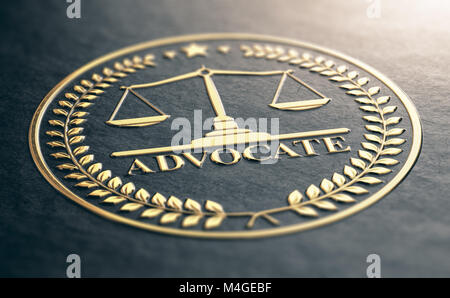 3D-Darstellung eines Advocate golden Symbol. Geprägte schwarzes Papier. Stockfoto