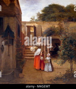 Frau und Kind in einem Innenhof, Pieter de Hooch, circa 1660, National Gallery, Washington DC, USA, Nordamerika Stockfoto