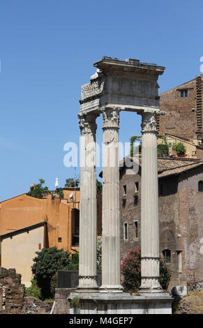 Bleibt der Tempel des Apollo Sosianus, einem römischen Tempel von Apollo in der Campus Martius, neben dem Theater von Marcellus und der Portikus Stockfoto