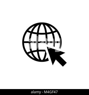 Zu web Icon im flachen Stil auf weißem Hintergrund. Website Piktogramm. Internet Symbol in Schwarz. Erde Symbol mit dem Pfeil für Web site Design, Log Stock Vektor
