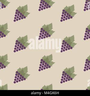 Nahtlose Muster mit Trauben und Blätter auf grauem Hintergrund. Wiederholen endlos violett Traube Hintergrund. Vector Illustration Stock Vektor