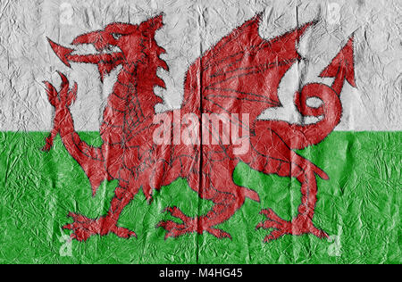 Wales Flagge auf einem Papier in Nahaufnahme Stockfoto