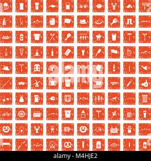 100 Bier Icons Set grunge orange Stock Vektor