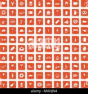 100 Bier party Icons Set grunge orange Stock Vektor