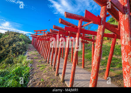 Motonosumi Inari-Schrein in der Präfektur Yamaguchi, Japan. (Schild "Motonosumi Inari Schrein") Stockfoto