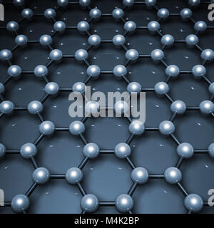 Graphenschicht Struktur molekularen Modell, sechseckigen Gitter aus Kohlenstoffatomen. Blau getönten 3D-Rendering Stockfoto
