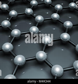 Graphenschicht Struktur molekularen Modell, sechseckigen Gitter aus Kohlenstoffatomen. Blau getönten 3 Abbildung d Stockfoto