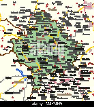 Karte von Kosovo. Zeigt die Ländergrenzen, städtischen Gebieten, Ortsnamen und Straßen. Beschriftungen in Englisch, wo dies möglich ist. Projektion: Mercator. Stock Vektor