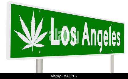 Rendering von einem grünen Hinweisschild mit Marihuana Blatt für Los Angeles Stockfoto