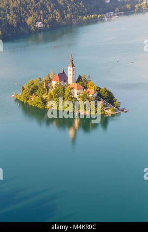 Panoramasicht auf den See Bled, Slowenien Stockfoto