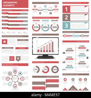 Infografik Elemente für Präsentationen und Berichte - Zeitpläne, Diagramme, Schaubilder, Diagramme, Flussdiagramm, Workflow, Schritte, Optionen, Prozent, Sprechblase Stockfoto