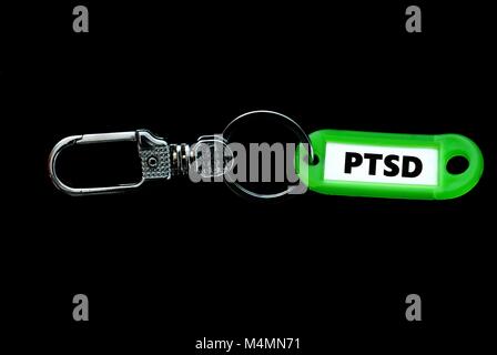 Schlüsselhalter Green Label Inhaber mit Text, Ptsd Stockfoto