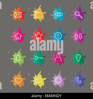 Website Internet Symbole. Zeile für Symbole auf einem Hintergrund von BLOTS von Farbe. Vektor Stock Vektor