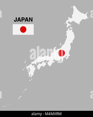 Japan Karte mit Fahne isoliert Vector EPS 10. Stock Vektor