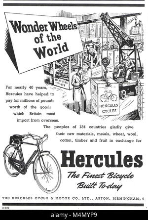 Wunder Räder der Welt Hercules fahrräder Anzeige, Werbung in Country Life Magazine UK 1951 Stockfoto