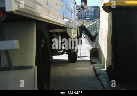 Lkw-Fahrer nimmt einen Bruch in Los Angeles. Stockfoto