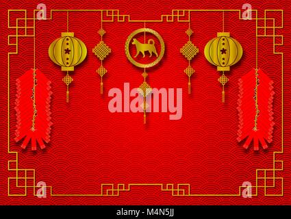 Paper art Stil von Happy Chinese New Year roten Hintergrund, Vektor, Abbildung Stock Vektor