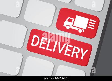 Lieferung Taste am Laptop Tastatur schnell Kurierdienst Express Truck Logo Icon Stock Vektor