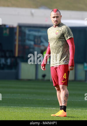 Udine, Italien. 17 Feb, 2018. Roma's midfielder Radja Nainggolan sieht vor der Serie ein Fußballspiel zwischen Udinese Calcio v als Roma bei Dacia Arena am 17 Februar, 2018. Quelle: Andrea Spinelli/Alamy leben Nachrichten Stockfoto