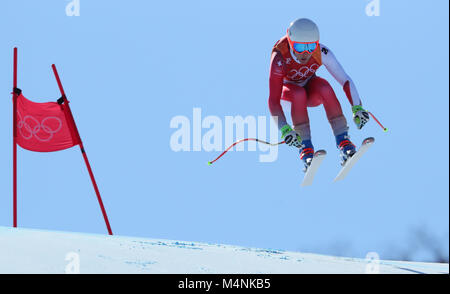 Pyeongchang, Südkorea. 17 Feb, 2018. Jasmin Flury aus der Schweiz während der Frauen Ski alpin Super-G bei den Olympischen Winterspielen 2018 in der Jeongseon Alpine Center in Pyeongchang, Südkorea, 17. Februar 2018. Quelle: Michael Kappeler/dpa/Alamy leben Nachrichten Stockfoto