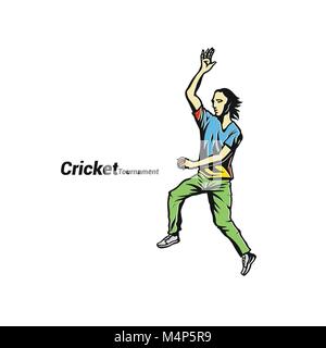 Skizze des Cricket Spieler Vector Illustration Stock Vektor