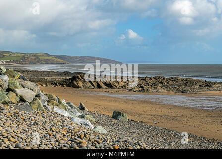 Wisemans Brücke, eine Pembrokeshire Strand an der South West Wales Küste. Stockfoto