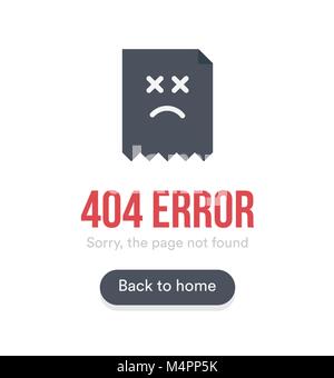 404 Fehler mit Text, Webseite Symbol und Taster, schwarz vector Template auf weißem Hintergrund. Stock Vektor