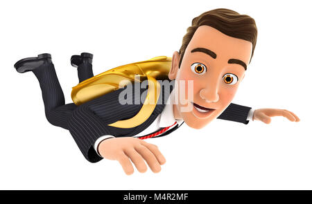 3d-Geschäftsmann goldenen Fallschirm Konzept, Illustration mit isolierten weißen Hintergrund Stockfoto