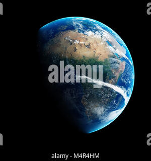 Blue Earth mit dem Tag und der Nacht illustriert über Afrika. Detaillierte 3D-Render auf schwarzem Hintergrund (Elemente dieses Rendern von der NASA ausgestattet) Stockfoto