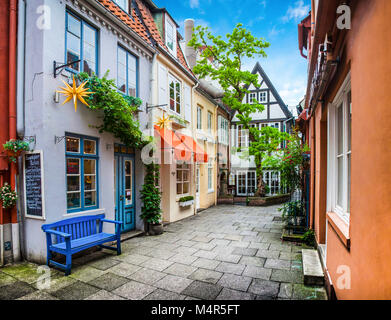 Bunte Häuser im historischen Schnoorviertel in Bremen, Deutschland Stockfoto