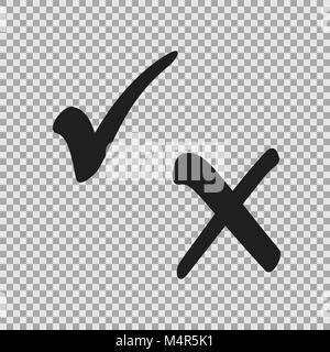 Feld Liste Symbole ankreuzen und Cross Check, schwarze Flecken auf transparentem Hintergrund isoliert. Vector Illustration Stock Vektor