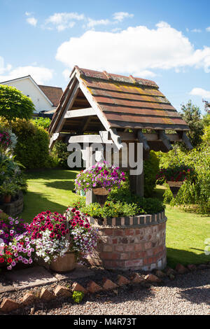 Alte Garten gut mit gemischten Petunien und calibrachoa gepflanzt Stockfoto