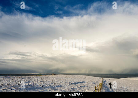 Riesige cumulonimbus Cloud über die Pentland Firth, von Duncansby Head, Caithness, Schottland, Großbritannien. Die Insel Stroma links unten. Stockfoto