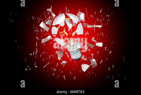Glühbirne auf schwarzem Hintergrund um die Seiten verstreut gebrochen Stockfoto