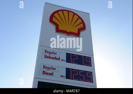 Royal Dutch Shell Schild an einer Tankstelle in London, England Stockfoto