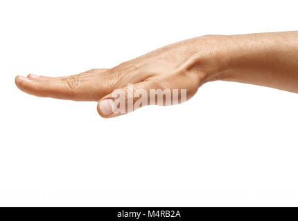 Hand des Mannes schließt etwas isoliert auf weißem Hintergrund. Hautnah. Hohe Auflösung-Produkt Stockfoto