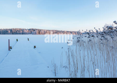 Winterlandschaft-See in Finnland Stockfoto