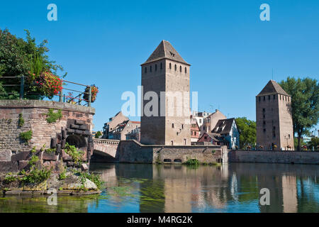 Ponts Couvert, mittelalterliche Brücke und Türme im La Petite France (Frankreich), Straßburg, Elsaß, Bas-Rhin, Frankreich, Europa Stockfoto